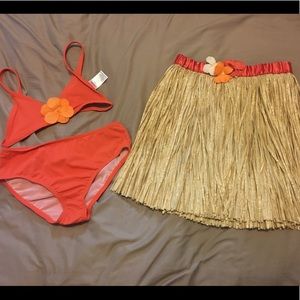Brand New* Girls luau bikini set with hula skirt.
